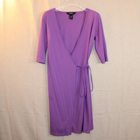 Express Women's Purple Wrap Dress Size 1/2 – 3/4 Sleeve Tie Waist Cocktail - Picture 9 of 9